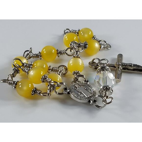 St. Benedict One Decade Rosary, Vintage Swarovski Our Father Bead, Handmade - Picture 3 of 10